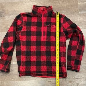 The North Face Red and Black Plaid Fleece Pullover medium